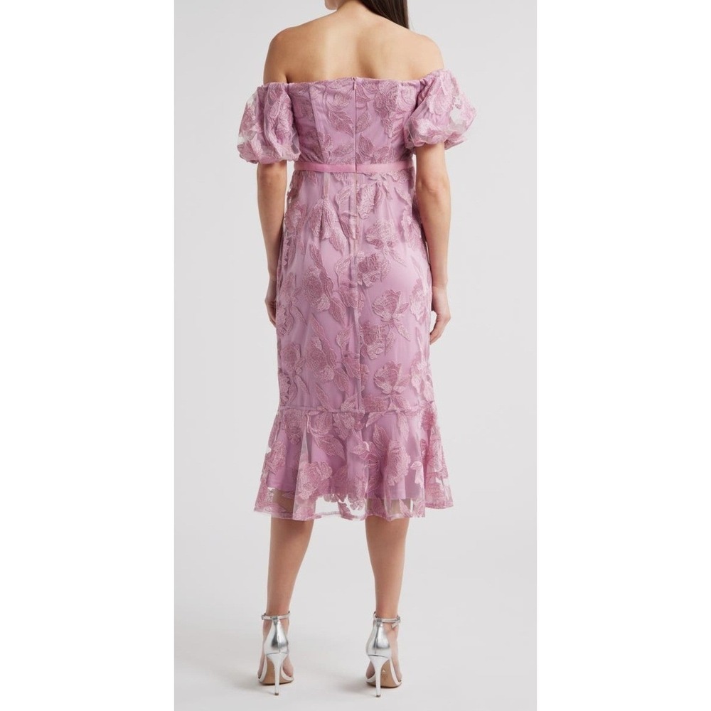 Sam Edelman Leafy Off The Shoulder Midi Dress Rose Embroidered Puff Sleeve Sz 10 - Picture 2 of 8